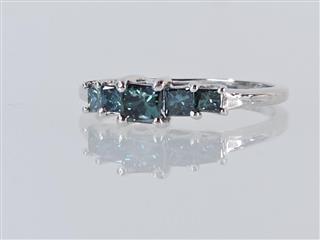 14K White Gold APX 3/4 CTW Princess Blue Diamond Ring Sz 8.5